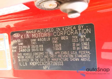 2011 Kia Sportage Ex из США, поврежденный, VIN KNDPCCA25B7116103